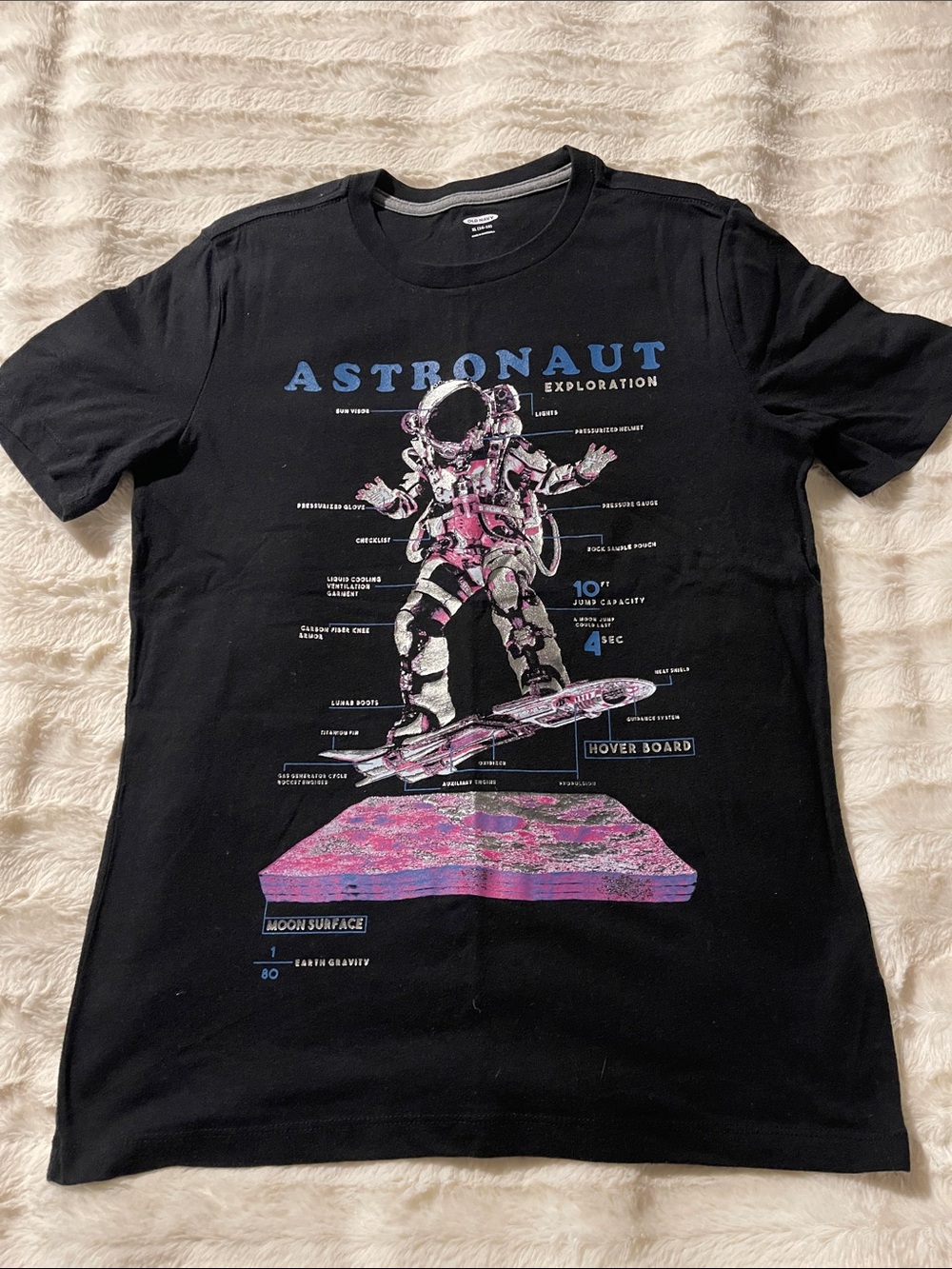 Old Navy Black Astronaut Graphic Tee with Pink and Blue Print